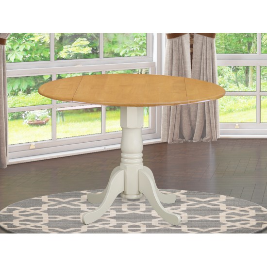 Dublin Round Table With Two 9" Drop Leaves In Oak And Linen White Finish