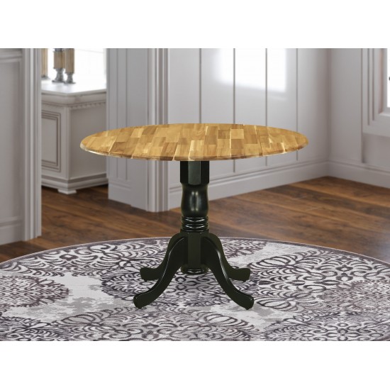 Dublin Dining Table Acacia Wood, Two 9" Drop Leaves, 42", Black Pedestal