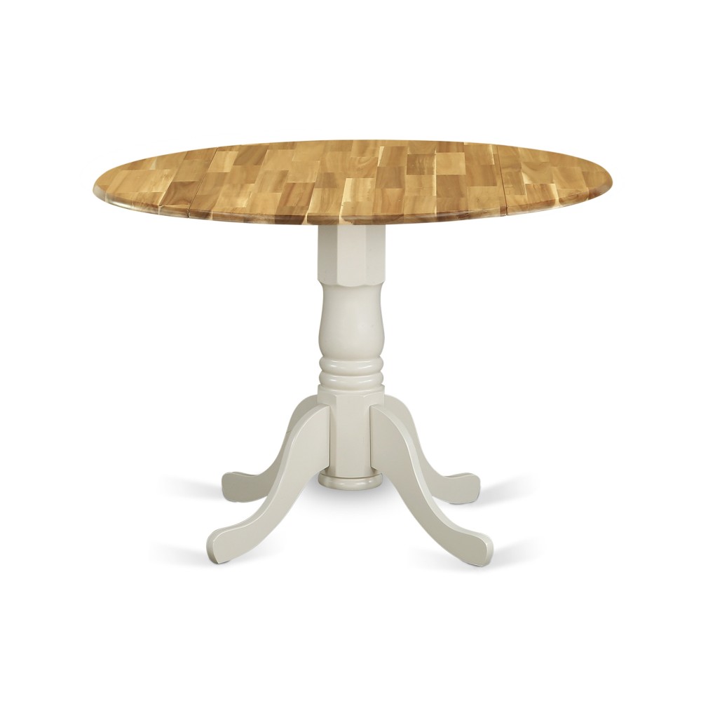 Dublin Dining Table Acacia Wood, Two 9" Drop Leaves, 42", Linen White Pedestal