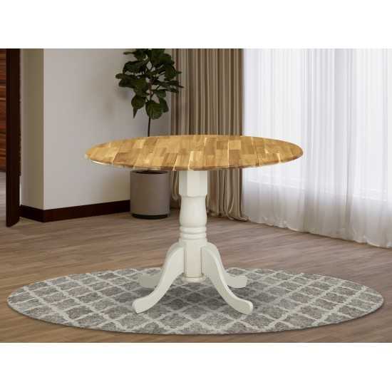 Dublin Dining Table Acacia Wood, Two 9" Drop Leaves, 42", Linen White Pedestal