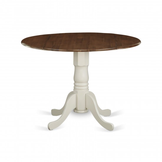 Dublin Dining Table Rubber Wood, Walnut Finish Top, Two 9" Drop Leaves, 42", Linen White Pedestal