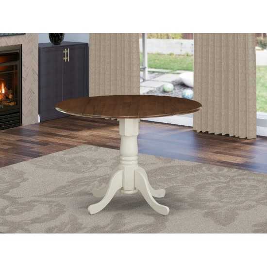 Dublin Dining Table Rubber Wood, Walnut Finish Top, Two 9" Drop Leaves, 42", Linen White Pedestal