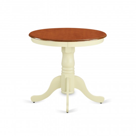 Edan Dining Table Made Of Rubber Wood, 30 Inch Round, Buttermilk And Cherry