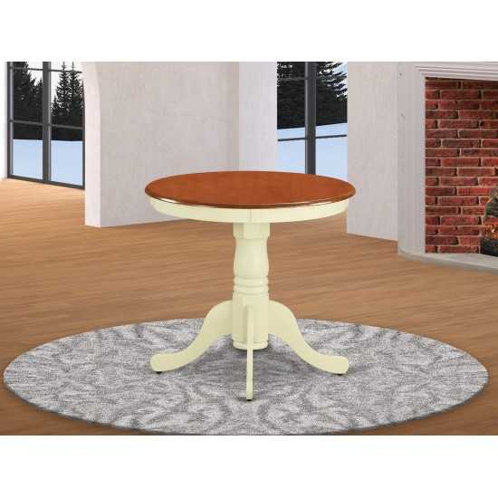 Edan Dining Table Made Of Rubber Wood, 30 Inch Round, Buttermilk And Cherry