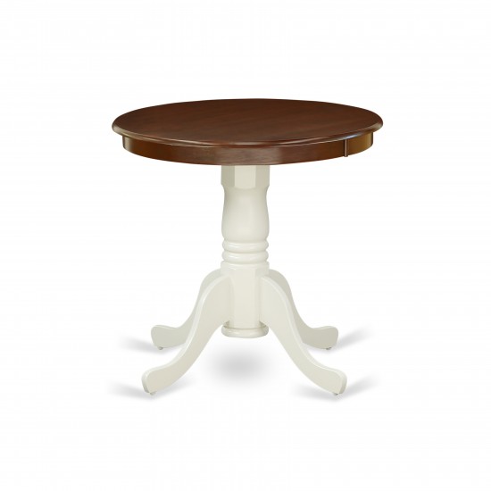 Edan Dining Table Rubber Wood, Walnut Finish Top, 30", Linen White Finish Pedestal