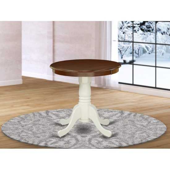 Edan Dining Table Rubber Wood, Walnut Finish Top, 30", Linen White Finish Pedestal