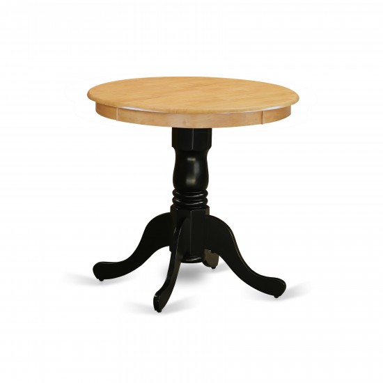 Edan Dining Table Rubber Wood, Oak Finish Table Top, 30", Black Finish Pedestal