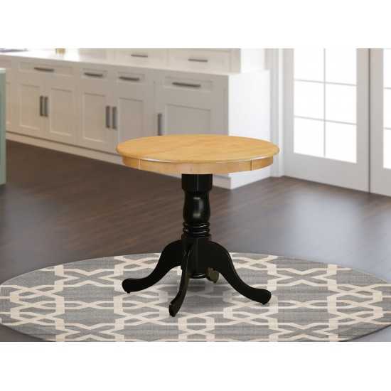 Edan Dining Table Rubber Wood, Oak Finish Table Top, 30", Black Finish Pedestal