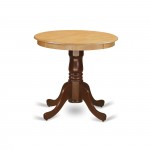 Edan Dining Table Rubber Wood, Oak Finish Top, 30", Mahogany Finish Pedestal