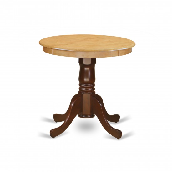 Edan Dining Table Rubber Wood, Oak Finish Top, 30", Mahogany Finish Pedestal