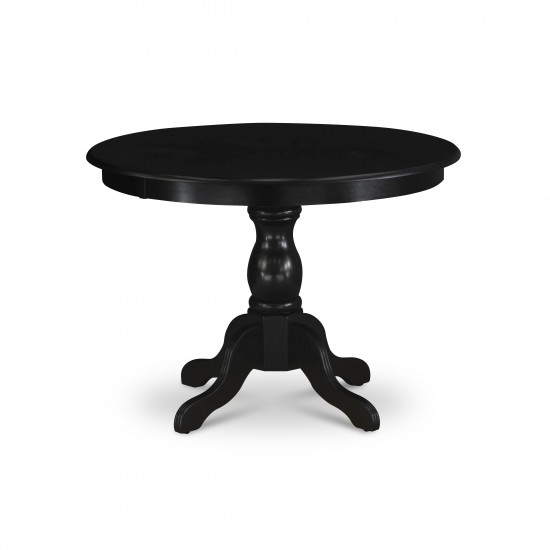 Kitchen Table, Wire Brushed Black Color Top Surface, Asian Wood Dining Table Pedestal Legs, Wire Brushed Black Finish