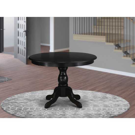 Kitchen Table, Wire Brushed Black Color Top Surface, Asian Wood Dining Table Pedestal Legs, Wire Brushed Black Finish