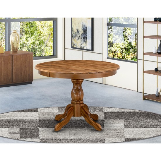Dinner Table, Natural Acacia Color Top Surface, Asian Wood Dining Table Pedestal Legs, Natural Acacia Finish