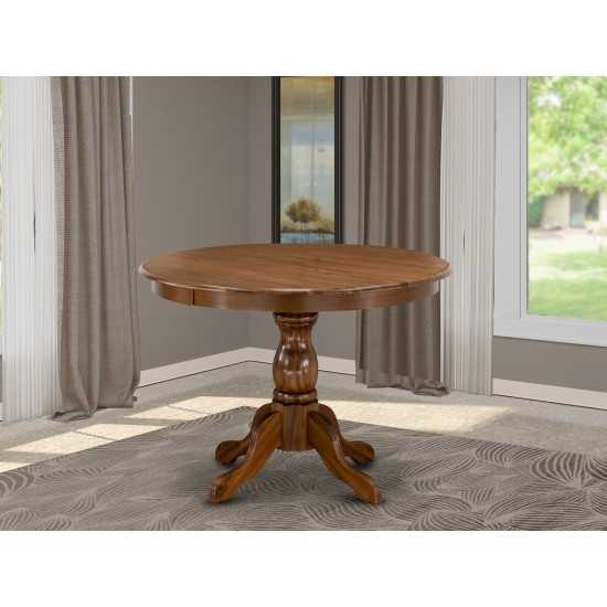 Dining Table, Acacia Walnut Color Top Surface, Asian Wood Table Pedestal Legs, Acacia Walnut Finish