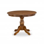 Dining Table, Acacia Walnut Color Top Surface, Asian Wood Table Pedestal Legs, Acacia Walnut Finish