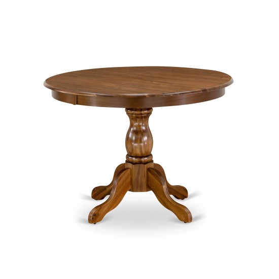 Dining Table, Acacia Walnut Color Top Surface, Asian Wood Table Pedestal Legs, Acacia Walnut Finish