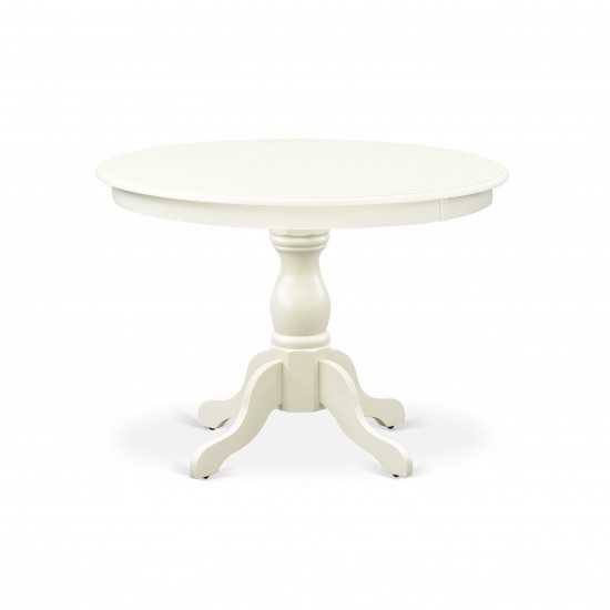 Dining Table, Linen White Color Top Surface, Asian Wood Table Pedestal Legs Linen White Finish