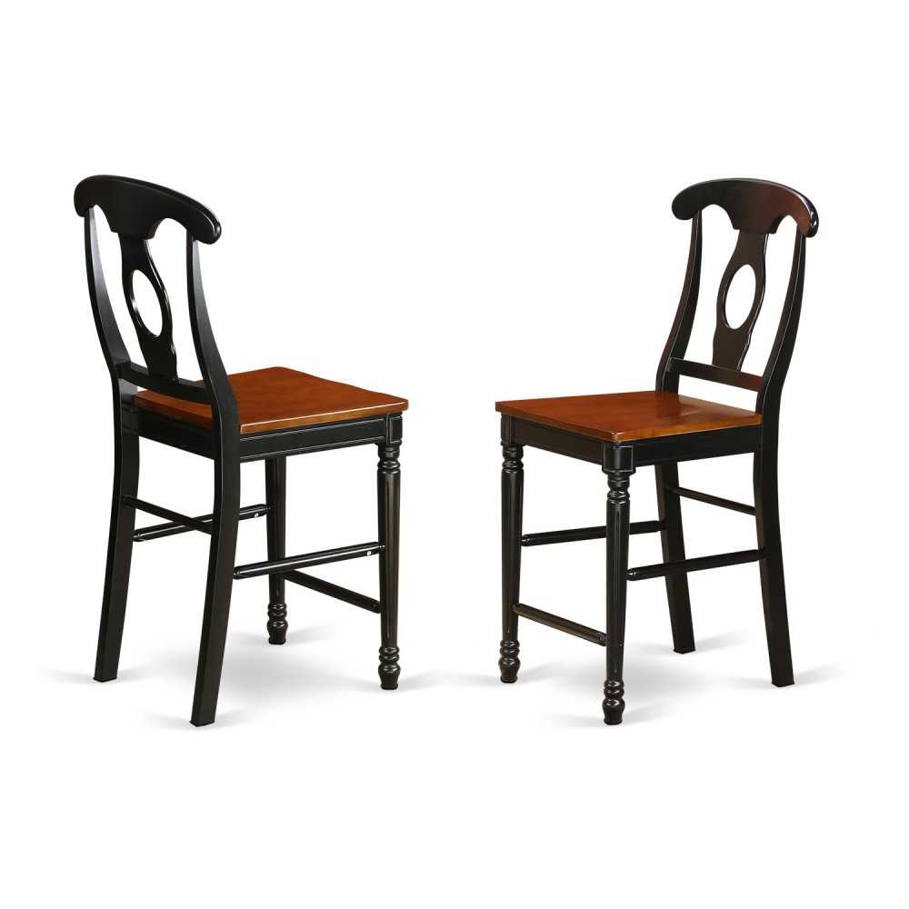 Kenley Counter Height Stools With Wood Seat In Black And Cherry- Set Of 2