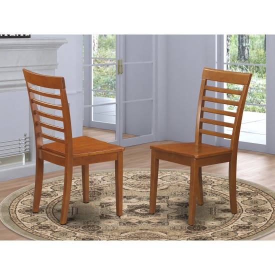 Milan Kitchen Chair With Wood Seat - Saddle Brown Finish - Set Of 2