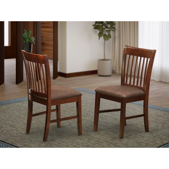 Norfolk Dining Room Chair Fabric Seat -Mahogany Finish- Set Of 2