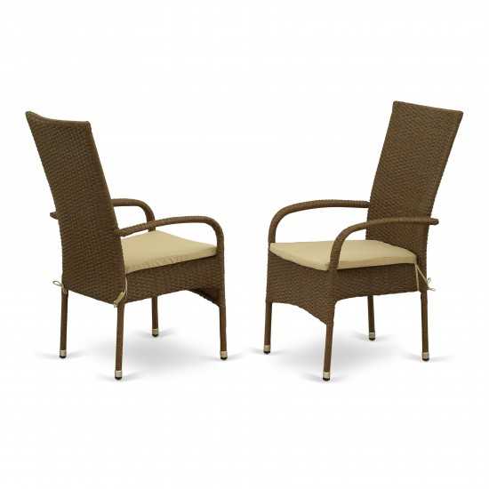 Oslo Patio Chair With Cushion, Brown Wicker, And Beige Cushion - Set Of 2