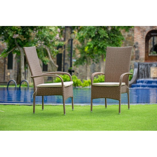 Oslo Patio Chair With Cushion, Brown Wicker, And Beige Cushion - Set Of 2