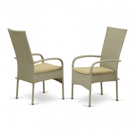 Oslo Patio Chair, Cushion, Natural Linen Wicker, And Beige Cushion - Set Of 2