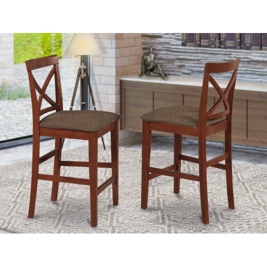 X-Back Stool With Fabric Seat In Dark Brown Finish - Set Of 2