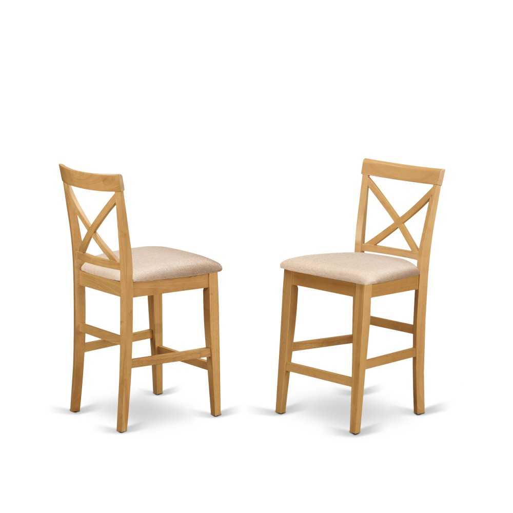 X-Back Stool With Fabric Seat In Oak Finish - Set Of 2 X-Back Stool With Fabric Seat In Oak Finish - Set Of 2