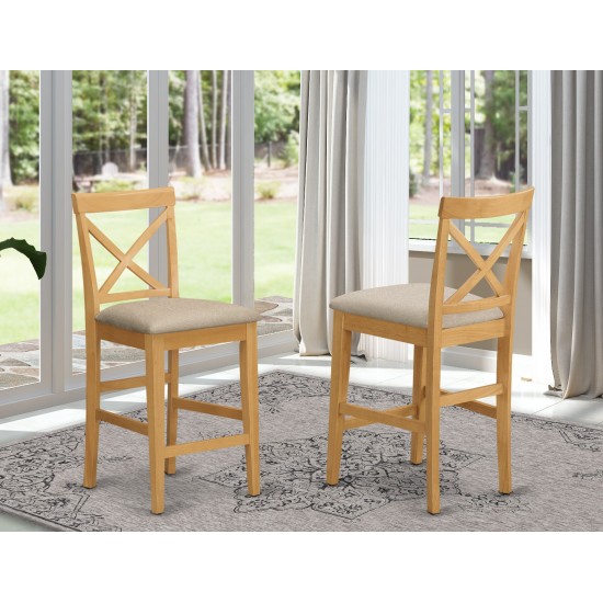 X-Back Stool With Fabric Seat In Oak Finish - Set Of 2