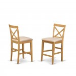 X-Back Stool With Fabric Seat In Oak Finish - Set Of 2