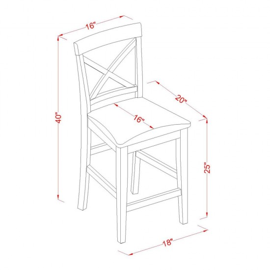 X-Back Stool With Fabric Seat In Oak Finish - Set Of 2