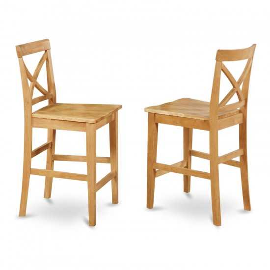 X-Back Stool With Wood Counter Seat In Oak Finish - Set Of 2