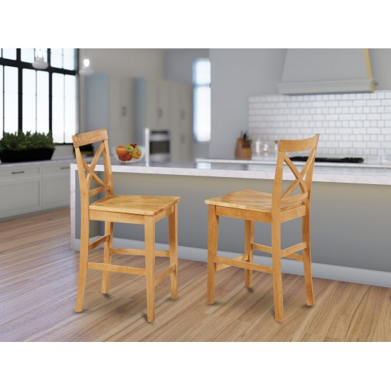 X-Back Stool With Wood Counter Seat In Oak Finish - Set Of 2