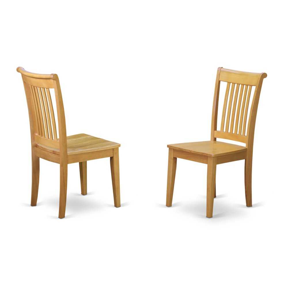 Portland Slat Back Dining Room Chair With Wood Seat In Oak Finish - Set Of 2