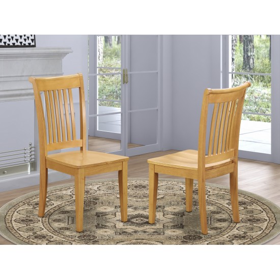 Portland Slat Back Dining Room Chair With Wood Seat In Oak Finish - Set Of 2