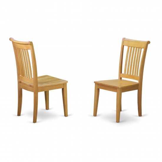 Portland Slat Back Dining Room Chair With Wood Seat In Oak Finish - Set Of 2