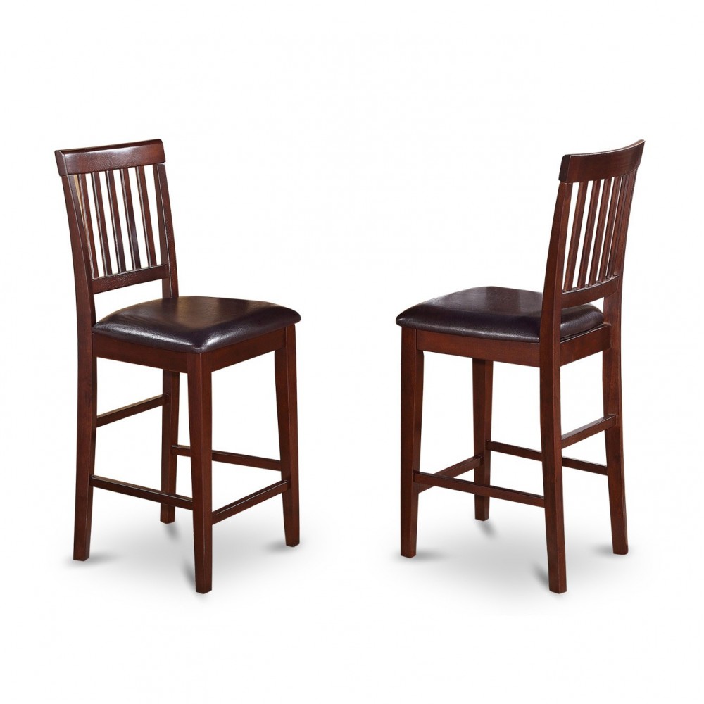 Vernon Counter Stools With Faux Leather Seat - Mahogany Finish - Set Of 2