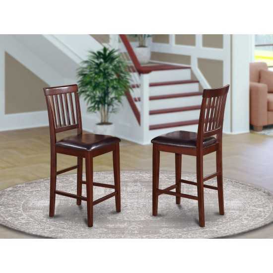 Vernon Counter Stools With Faux Leather Seat - Mahogany Finish - Set Of 2