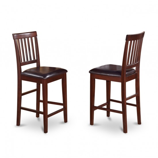 Vernon Counter Stools With Faux Leather Seat - Mahogany Finish - Set Of 2