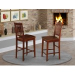 Vernon Counter Stools With Wood Seat - Mahogany Finish - Set Of 2