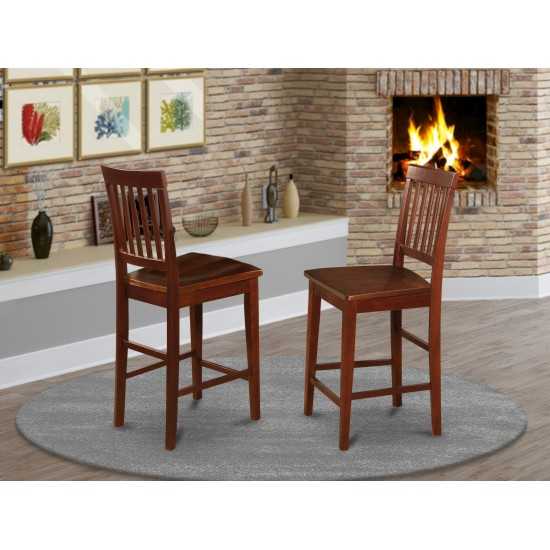 Vernon Counter Stools With Wood Seat - Mahogany Finish - Set Of 2