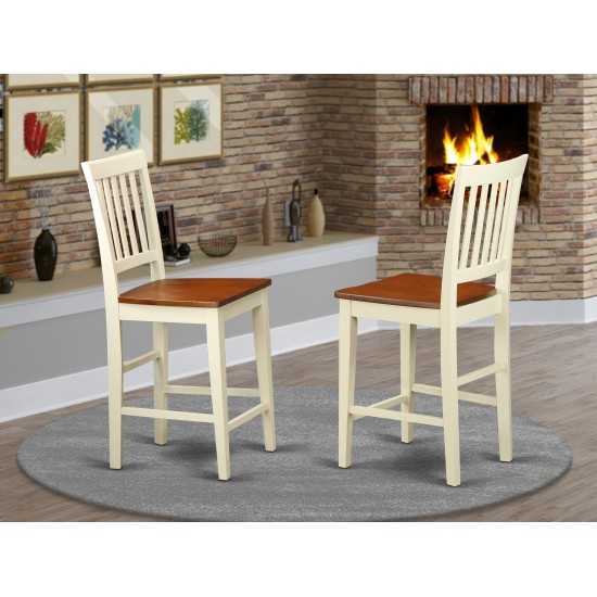 Vernon Counter Height Stools With Wood Seat - Buttermilk & Cherry- Set Of 2