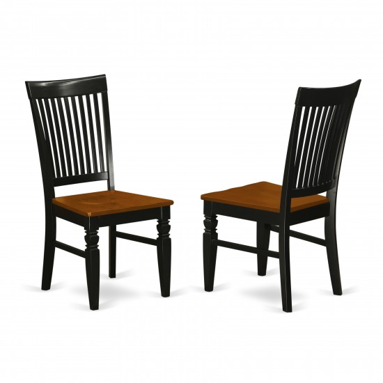 Weston Dining Wood Seat Chair, Slatted Back In Black- Set Of 2, Black & Cherry