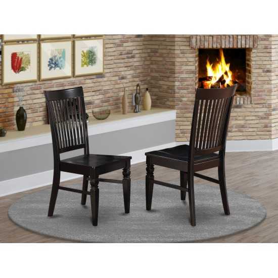 Weston Dining Wood Seat Chair With Slatted Back In Black- Set Of 2, Black