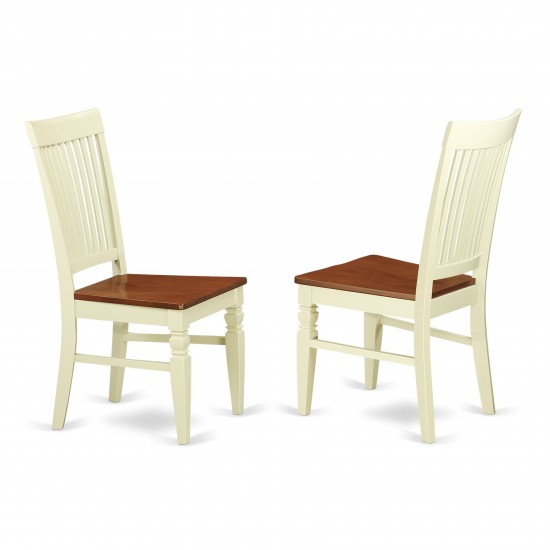 Weston Dining Wood Seat Chair, Slatted Back In Black- Set Of 2, Buttermilk & Cherry