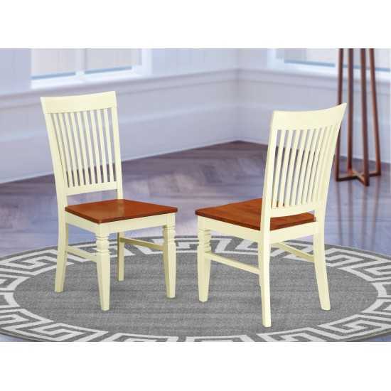 Weston Dining Wood Seat Chair, Slatted Back In Black- Set Of 2, Buttermilk & Cherry