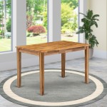 Wooden Dining Table Natural Rectangular Top Surface, Asian Wood Table 4 Legs Natural Finish