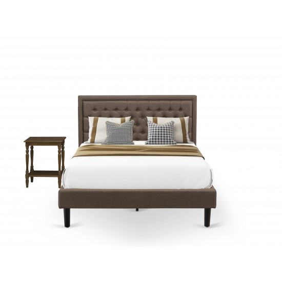 2 Pc Bedroom Set, 1 Platform Queen Bed Frame Brown Padded, Button Tufted Headboard, 1 Nightstand For Bedroom, Black Legs