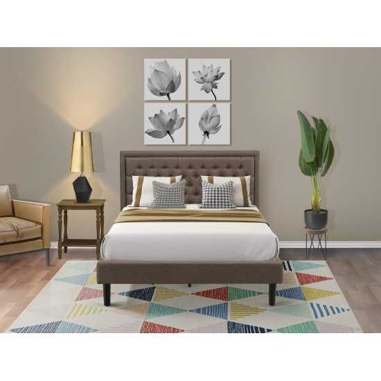 2 Pc Bedroom Set, 1 Platform Queen Bed Frame Brown Padded, Button Tufted Headboard, 1 Nightstand For Bedroom, Black Legs